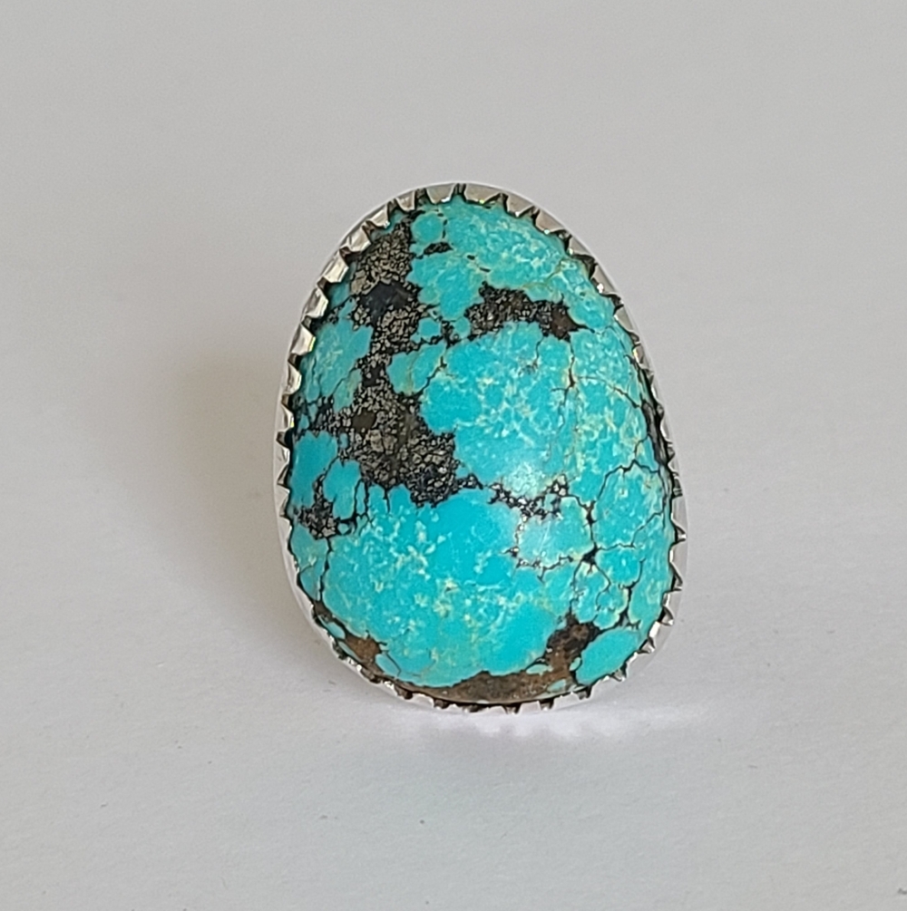 Vintage Native Navajo Sterling Silver Huge Chunky Turquoise Boho Western Ring